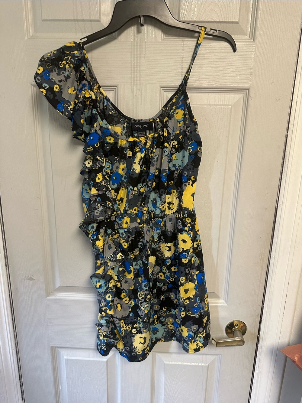 envy me Black Floral Print Mini Dress with Yellow & Blue Accents